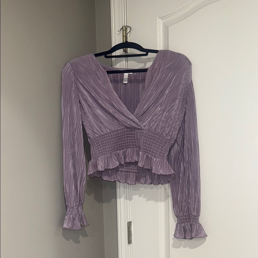 Leith Purple Wrap Ruffled Long Sleeve Blouse